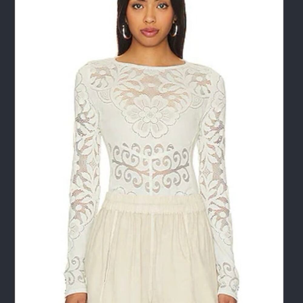 Free People wild roses cream lace top medium long sleeve boho romantic festival